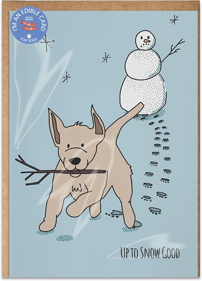 Poochie Post Edible Greeting Card for Dogs, Bacon-Flavored Dog Treat Gift with Edible Ink Pen, "Up To Snow Good" Design, Gluten & Grain Free, Made in USA