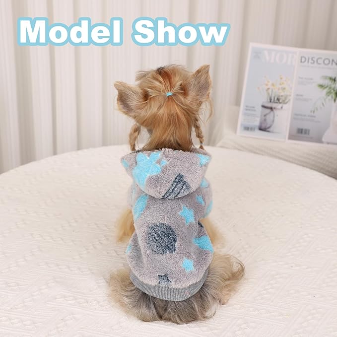 Dog Sweater for Small Dogs Girl Boy, Fleece Dog Hoodie Clothes, Night Glow Puppy Sweater, Soft Warm Extra Small Doggie Sweatshirt, Fall Winter Doggy Clothes Pet Outfits for Chihuahua Yorkie, Grey,S