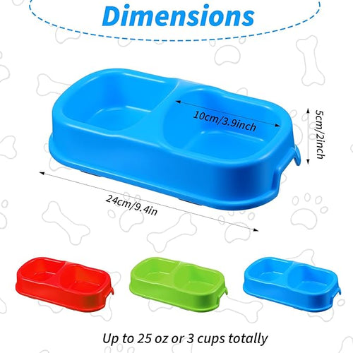 12 Pcs Plastic Double Cat Dog Food and Water Bowl Set Anti-Spill Anti-Skid Pet Feeding Dish for Cats Dogs Puppies Kennel Cattery, 3 Colors