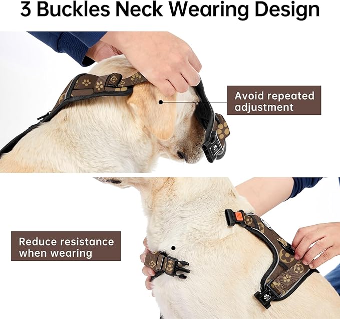 IVY&LANE No Pull Dog Harness with Leash Set, Reflective No Choke Pet Vest,Adjustable Oxford Dog Vest Harness with Easy Control Handle for Large Dogs (Dark Brown,L)