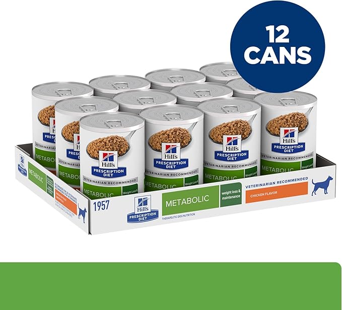 Hill's Prescription Diet Metabolic Weight Management Wet Dog Food, Chicken, 13 oz. Cans, 12-Pack