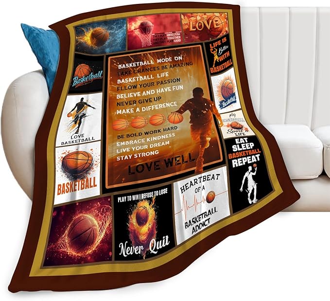 Basketball Blanket Sports Basketball Throw Blanket Gifts for Player Kids Girls Boys Adults Women Man Super Soft Cozy Plush Fluffy Fuzzy Fleece Blanket Decor 40''X50''