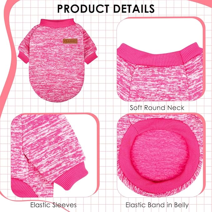 3 Pack Dog Sweaters for Small Dogs Girl Boy Winter Fleece Clothes Warm Soft Dog Sweatshirt Outfit for Dogs Cats Pet Apparel (Rose+Red+Pink, Medium)