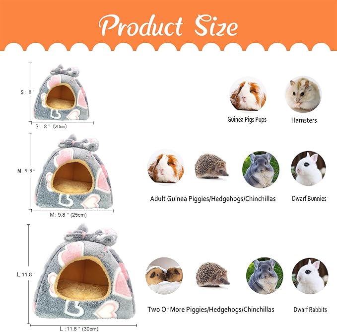 Guinea Pig Bed, Guinea Pig Warm Hideout House Accessories Cozy Bed for Small Animals Hamsters Chinchillas Dwarf Bunnies Hedgehogs. L, Greyheart