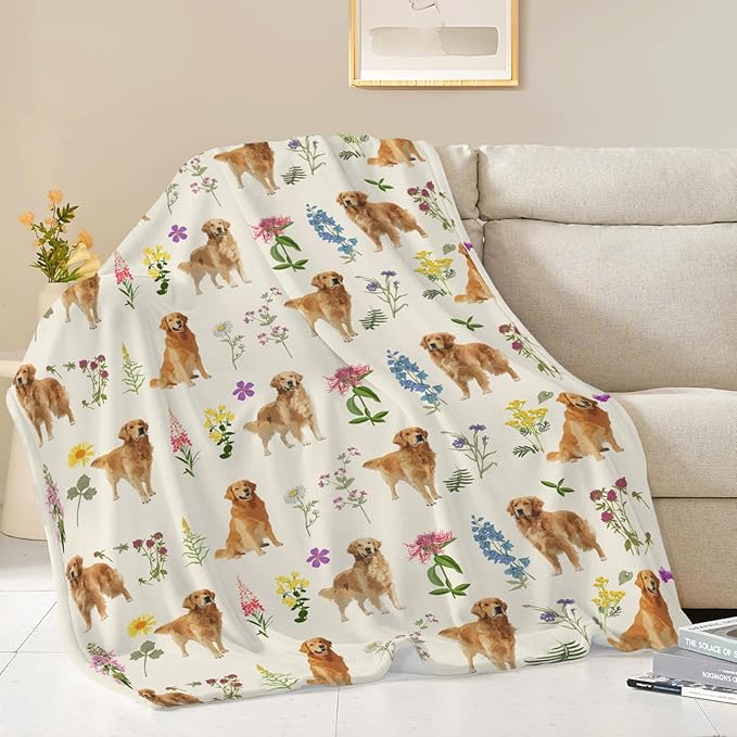 Golden Retriever Throw Blanket Golden Retriever Puppy Stuff Gifts for Dog Lover Kids Girls Boys Adults Women Men Soft Cozy Warm Plush Fluffy Fuzzy Fleece Blanket Decor 40''X50''