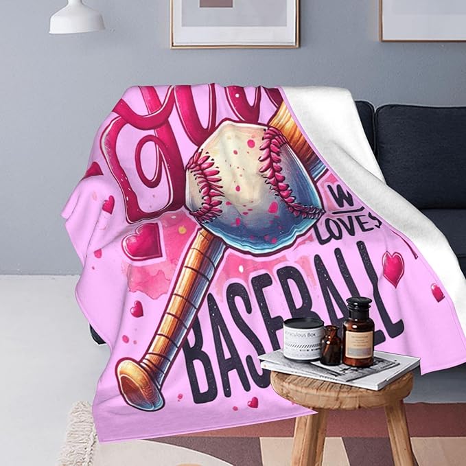 SweetFox Just A Girl Who Loves Baseball Blanket, Baseball Sports Decor Throw Blanket Gifts for Girls Boys Lover Super Warm Soft Plush Fleece Flannel Bedding Blankets for Kids Adults Men Women 80"X60"