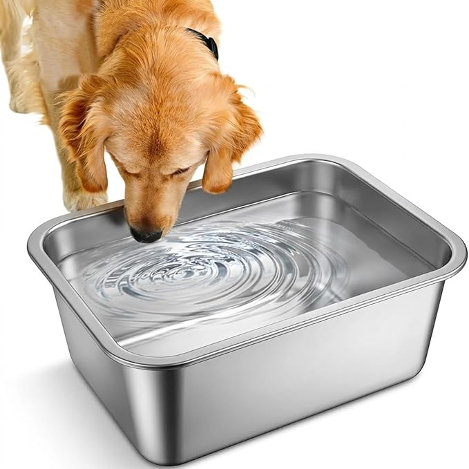 2 Gallons Large Dog Water Bowl, Stainless Steel Metal Dog Bowls, Large Capacity Pet Food Bowl Water Dish for Indoor and Outdoor Universal for Medium Dogs 12.6''×8.7''×5.9''