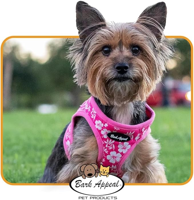 Bark Appeal Blue Hibiscus Step-in Dog Harness for Medium to Large Sized Pets – Updated Sizing, Re-Measuring is Essential – Soft Vest Harness – Anti-Choke with Adjustable Strap & Heavy Duty Clip – L