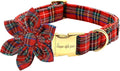 Uniqe Style Paws Christmas Grid Dog Collar, Female or Male Adjustable Puppy Collar with Flower, Durable Floral Pattern Pet Collar for X-Large Dogs