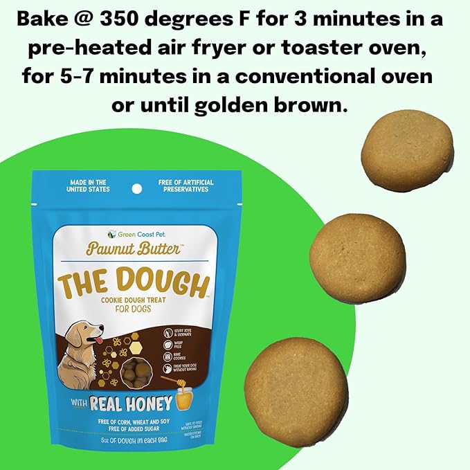 Pawnut Butter The Dough-Honey Cookie Dough for Dogs 5 oz Soft Treats with Real Peanut Butter and Honey, Made with Natural Ingredients, Dog Training Treats Wrapping Pills, Xylitol Free
