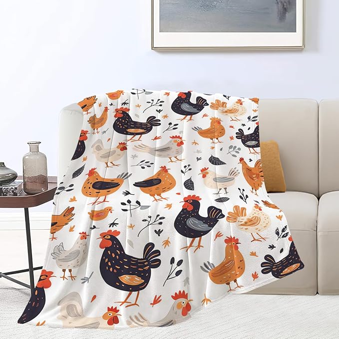 Chicken Blanket Rooster Chicken Throw Blanket Gifts for Kids Girls Boys Adults Women Man Super Soft Cozy Plush Fluffy Fuzzy Fleece Blanket Decor 50''X60''