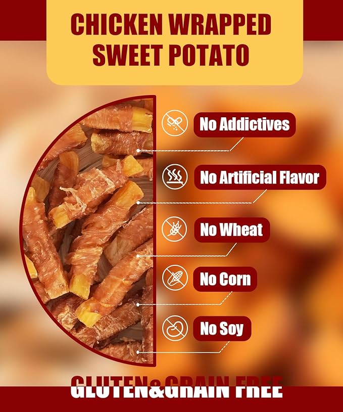 Chicken Wrapped Sweet Potato Dog Treats 10.6oz Chicken Jerky Training Treats for Puppy Dogs Rawhide Gluten Grain Free w/Taurine Dog Snacks Limited-Ingredient Treats Low Fat High Protein