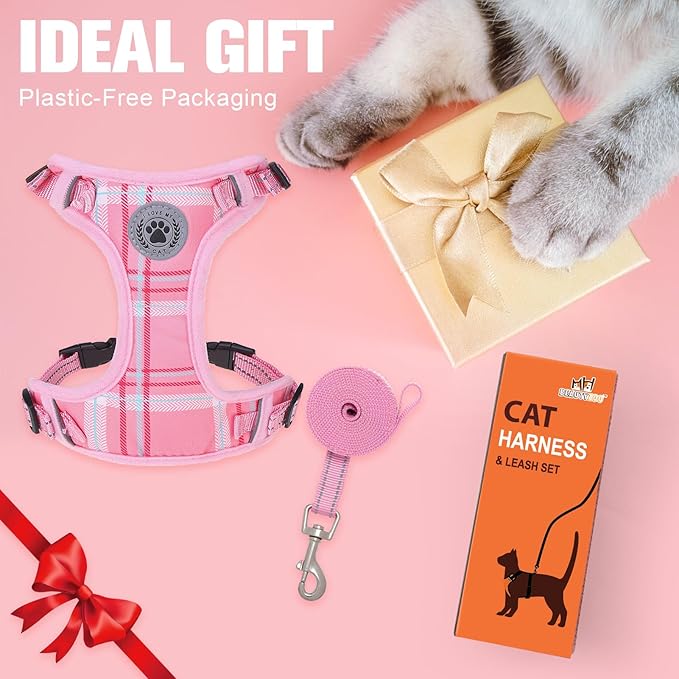 BEAUTYZOO Cat Harness and Leash Set for Walking Escape Proof, Neck Release Adjustable Harness for Kitten Puppy Small Medium Large Cats, Soft Cute Easy Control Small Cat Harness for Cats Boy and Girls