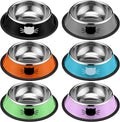 Amylove 6 Pcs Cat Bowls for Food and Water Cat Dishes Stainless Steel Pet Food Bowls 7 oz Anti Slip Metal Pet Dish with Removable Rubber Base Thick for Feeding Indoor Kitten Small Dog(Classic Color)