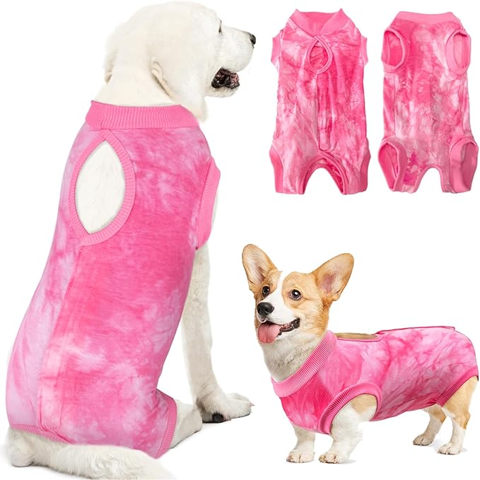 Lukovee Recovery Suit for Dogs, Onesie Surgery Recovery Suit for Female Male Dogs, Abdominal Wounds Cone E-Collar Alternative Prevent Licking Spay Recovery Suit (Pink,XX-Large)