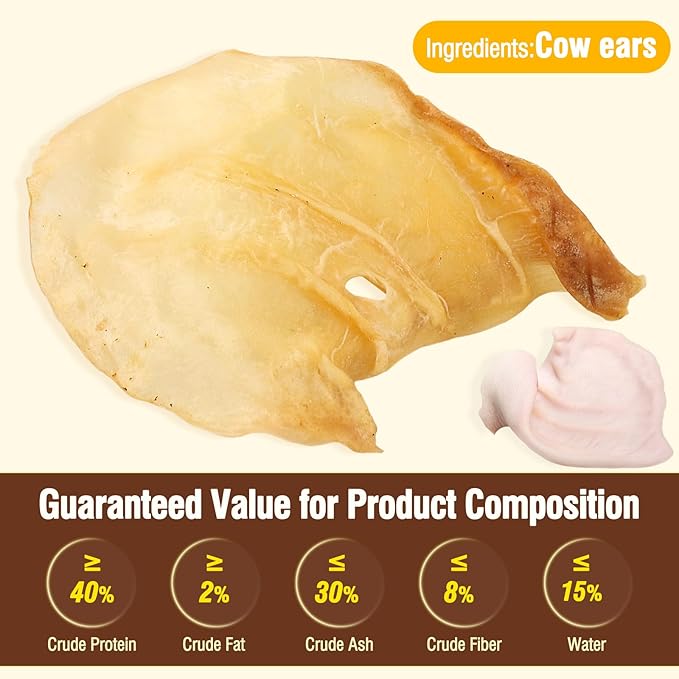 100% Natural Real Cow Ears for Dogs - Single Ingredient Dental Chew, Long-Lasting Treats for All Breeds (Small/Medium/Large) | High Protein, Easily Digestible (4 OZ)
