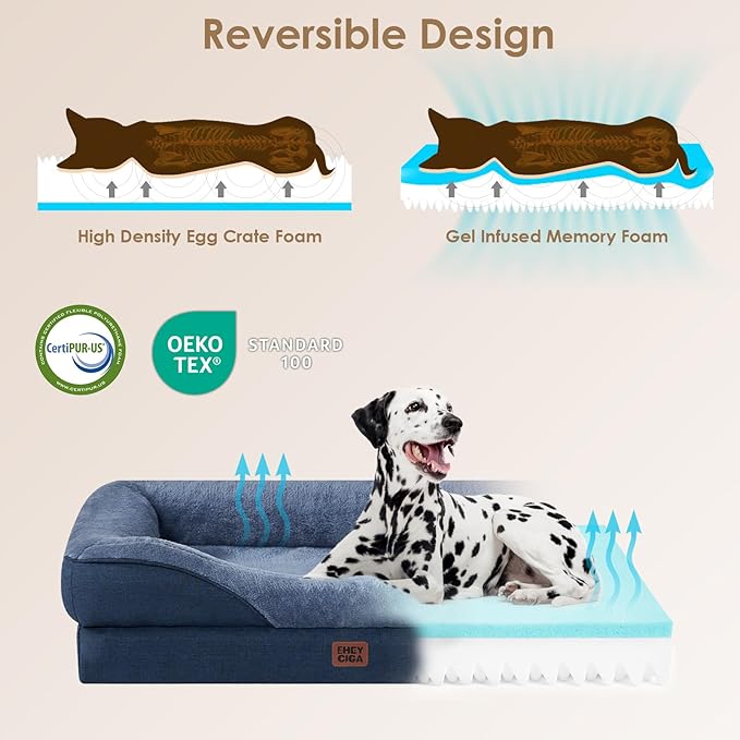 EHEYCIGA Orthopedic Dog Bed for Large Sized Dog, 41x27x7.5 Inch Large Memory Foam Dog Couch Bed with Sides, Waterproof Liner & Washable Removable Cover, Bolster Pet Sofa, Navy