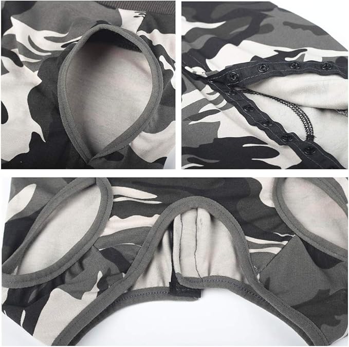 Dog Recovery Suit Abdominal Wound Puppy Surgical Clothes Post-Operative Vest Pet After Surgery Wear Substitute E-Collar & Cone(XL, Camouflage)
