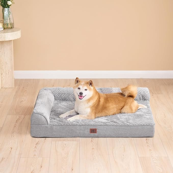 EHEYCIGA Memory Foam Dog Bed Large Size Dogs, Orthopedic Dog Bed Large with Washable Removable Cover, Waterproof Pet Sofa Couch with Nonskid Bottom, 36x27x6, Grey