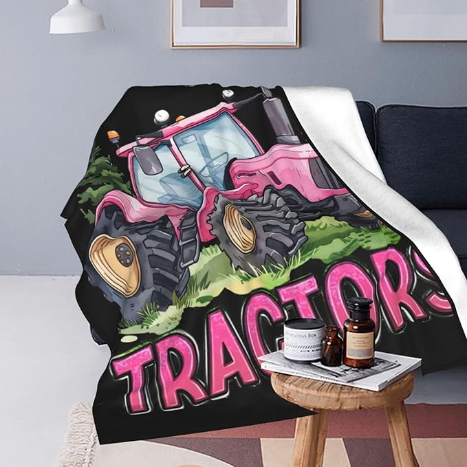 Just A Girl Who Love Tractors Blanket Pink Tractor Decor Throw Blanket Gifts for Girls Boys Super Warm Soft Plush Fleece Flannel Blanket Winter Couch Bedding Blanket for Adults Kids Women Men 50"X40"