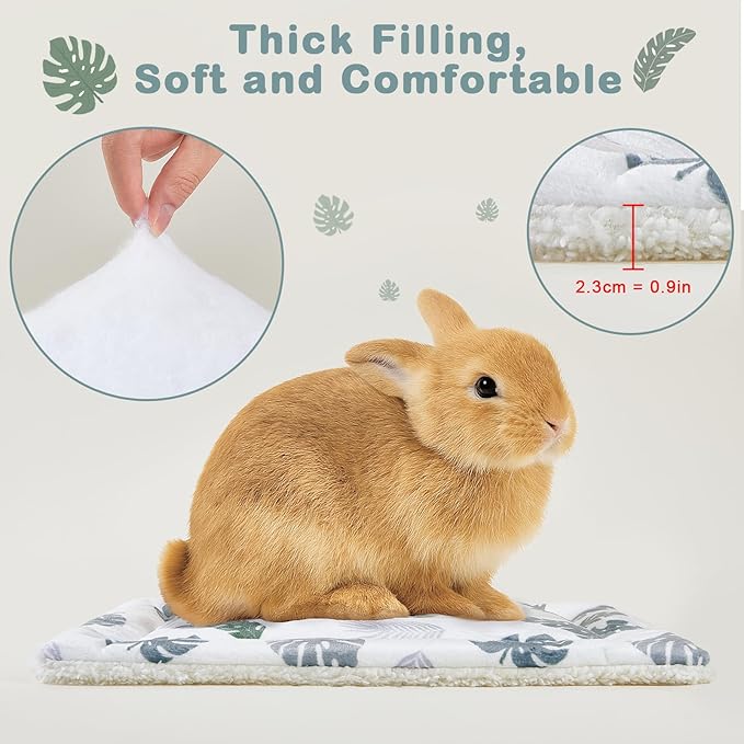 Glittme 2Pcs Bunny Bed Rabbit Bed for Indoor Cage Soft Guinea Pig Bed Fleece Mat Pad Warm Small Animal Bedding Accessories for Hamster Ferret Washable Non-Slip Rabbit Hide House Liner