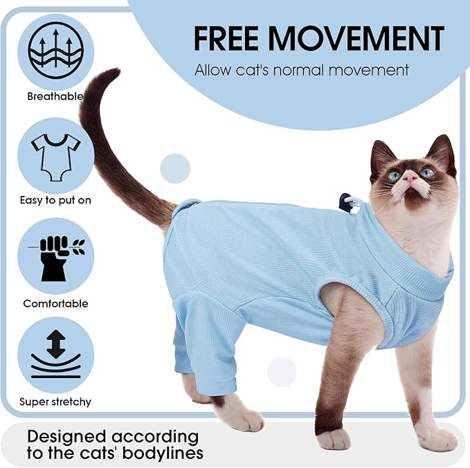 Cat Recovery Suit with Hind Legs, Breathable Onesie After Surgery Female for Abdominal Wounds or Skin Diseases, Anti-Licking Full Body Pet Surgical Pajamas, E-Collar Alternative Wear