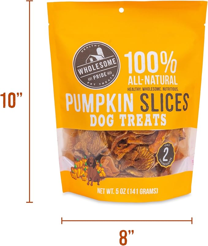 Wholesome Pride Pumpkin Slices Dog Treats – Limited Ingredient, Dehydrated, All Natural, 5 oz