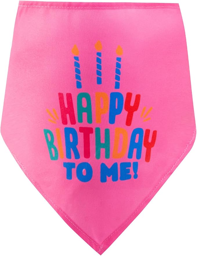 Puppy and Cat Happy Birthday Cake Hat & Bandana Scarfs Set with Colorful Candles Pink for Small Animas, Cat Birthday Party Supplies Decorations
