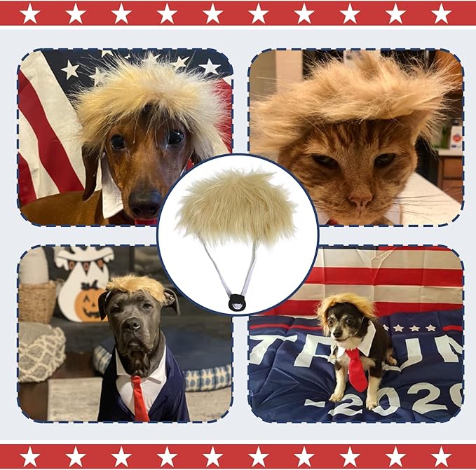 Pet Costume Dog Wig, Dog Clothes with Collar & Tie Head Wear Apparel Toy for Halloween, Christmas, Parties, Festivals (Cat Brown Wig)