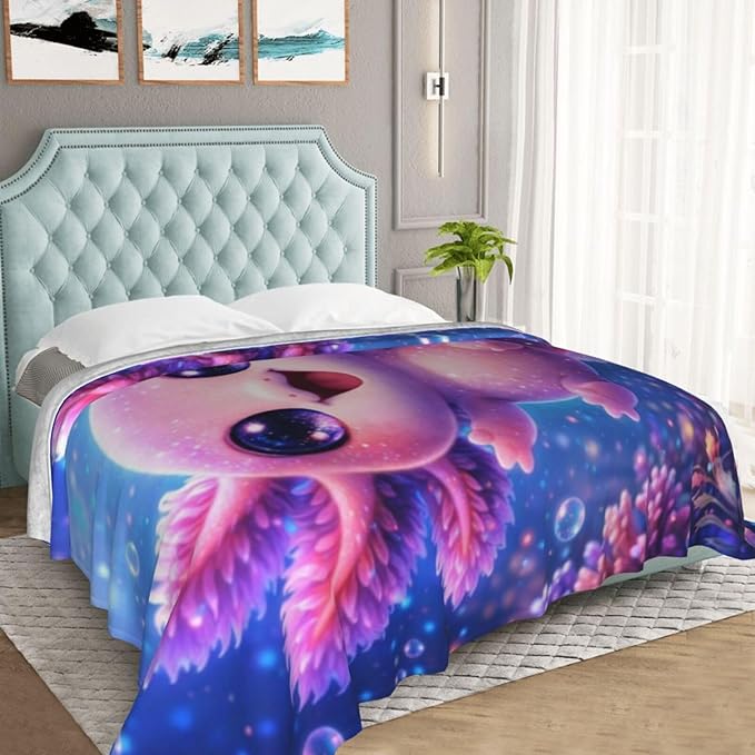 Cute Axolotl Blanket, Gifts for Women, Axolotl Underwater Soft Lightweight Throw Blankets for Kids Girls, Travel Bed Living Room Decor, 60x80in