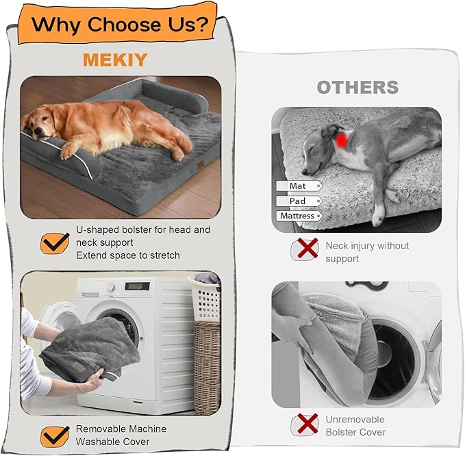 Dog Bed Large Sized Dogs-Orthopedic Waterproof Bed for Dogs,Large Dog Beds with Washable Removable Cover & Non-Slip Bottom