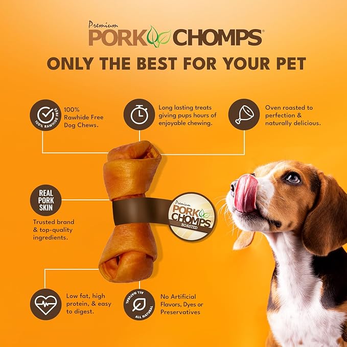 Pork Chomps Roasted Pork Skin Dog Chew, 6-inch Knot, 1 Count