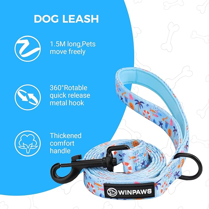 Dog Harness and Leash Collar Set with Dog Poop Bag Holder and Bandanas, Escape Proof Adjustable Puppy Cat Vest with Soft Mesh Padded, Pet Supplies for Small Medium Large Dogs Kitten(Blue Beach, L)