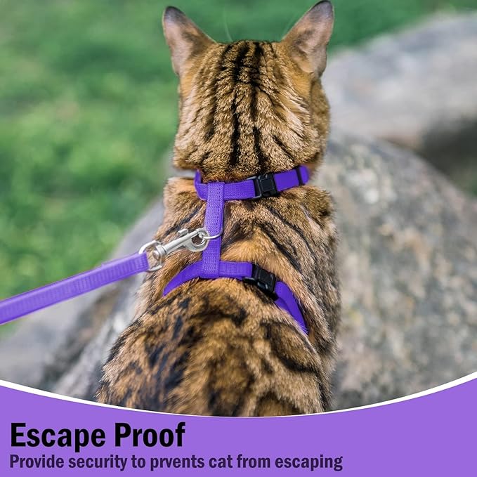 PUPTECK Adjustable Cat Harness and Leash Set Escape Proof Kitten Strap Collar for Walking Travel, Purple
