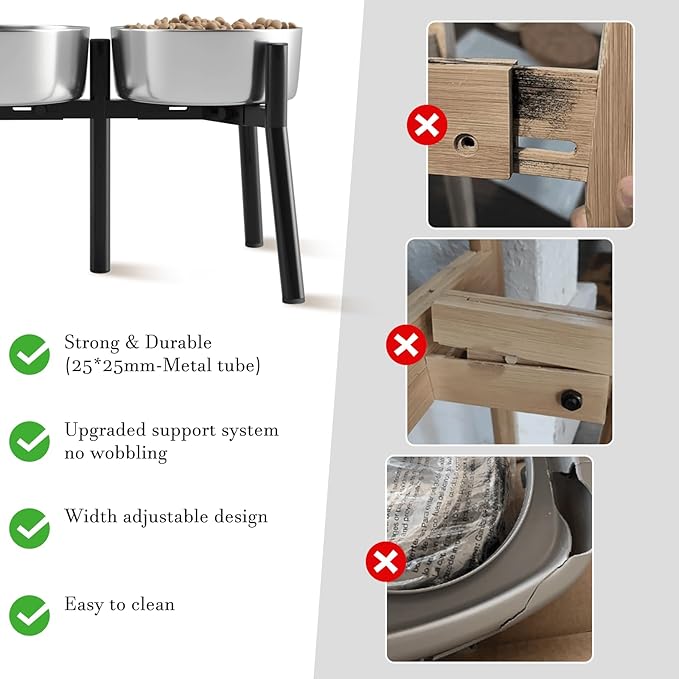 SHAINFUN Adjustable Dog Bowl Stand for Large & Medium Breeds, Raised Dog Food & Water Bowl Holder, Fits 7-10.6" Wide Bowls, 11" Tall, 2-in-1 Design Tall Dog Food Bowl Stand, Bowl Not Included