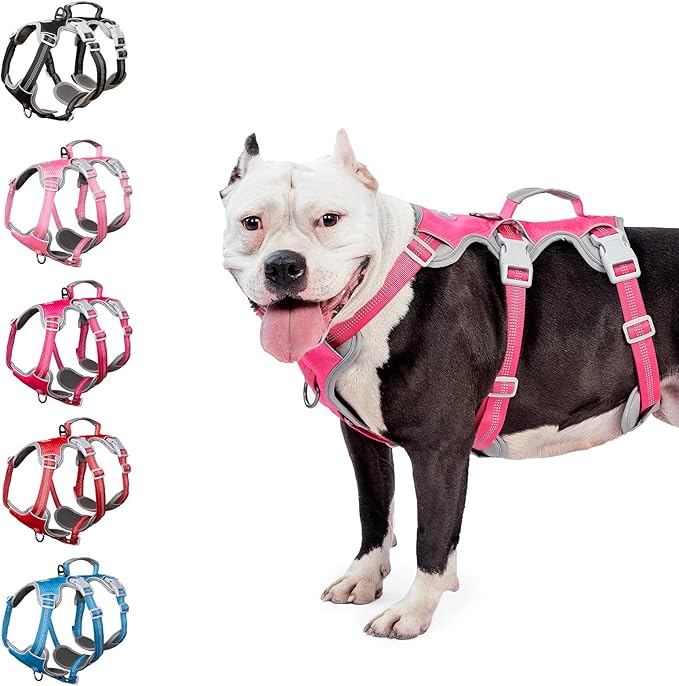 Huntboo Escape Proof Dog Harness, Escape Artist Harness, Reflective Harness with Padded Handle, Breathable, Durable, Adjustable Vest for Medium Dogs Walking, Training, and Running Gear (Rose red,XL)
