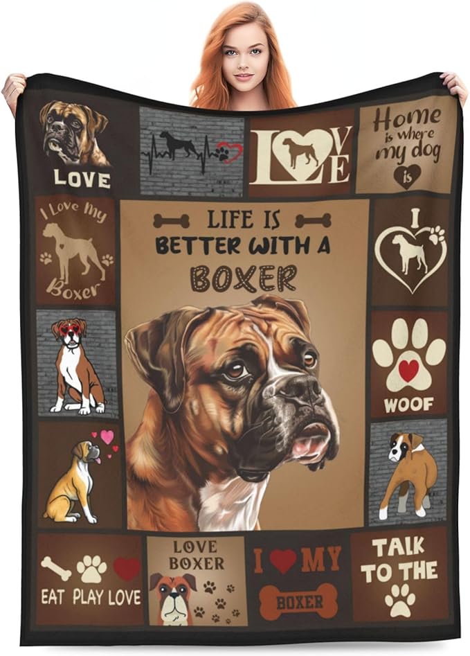 banonaty Boxer Dog Throw Blanket Cozy Fleece Flannel Bedding Boxer Dog Gifts for Women Men Boys Girls Lovers Adults Lovers Stuff Plush for Couch Sofa Bed Decor 40"X50"