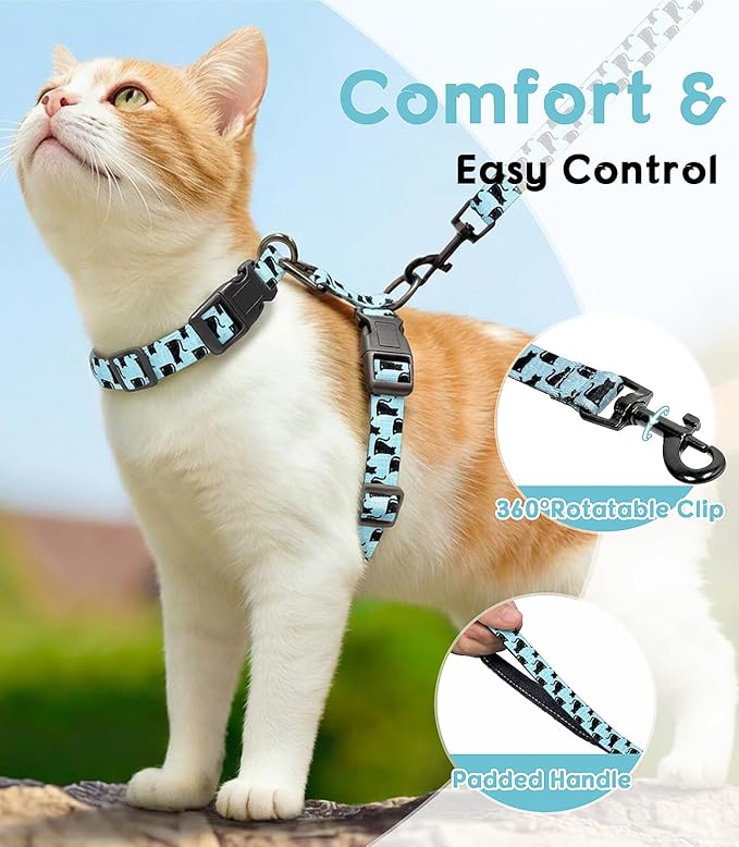 Halypet Cat Harness and Leash Set, Escape Proof 3-in-1 Adjustable Harness for Cats & Kitten, Soft Lightweight, Easy On & Control for Walking, Travel & Outdoor Use, Light Blue Kitty, Small