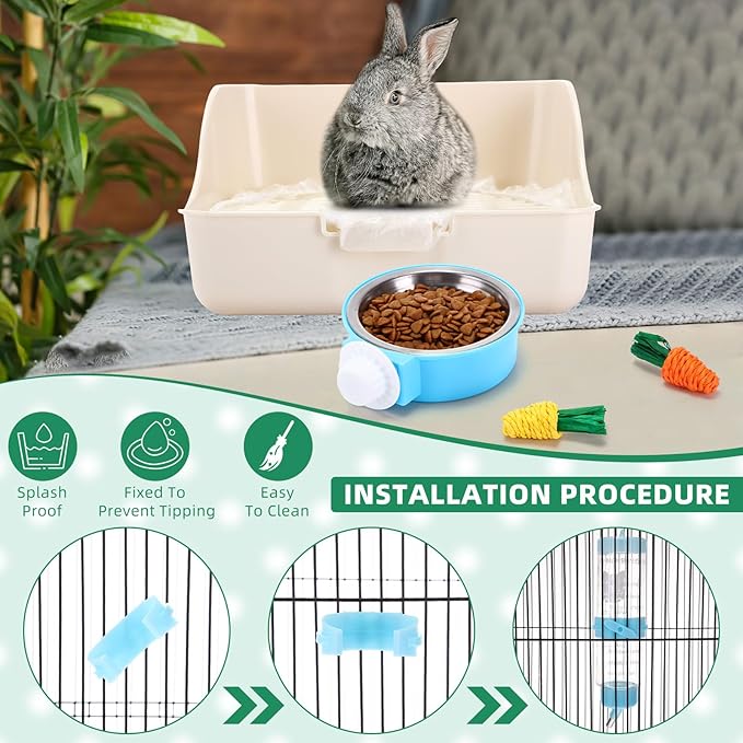 34 Pcs Rabbit Starter Kit Rabbit Litter Box Small Animal Water Bottle Stacking Cups Bunny Tunnels Animal Grooming Kit Bowl Blanket with Cleaning Set for Guinea Pig Bunny Accessories(Blue)