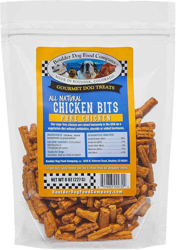 Chicken Bits Grain Free Natural Dog Treats for Small to Large Breed - Low Calorie for Training - High Value, Human Grade Meat, Healthy Dog Treats for Medium & Large Dogs (8oz)