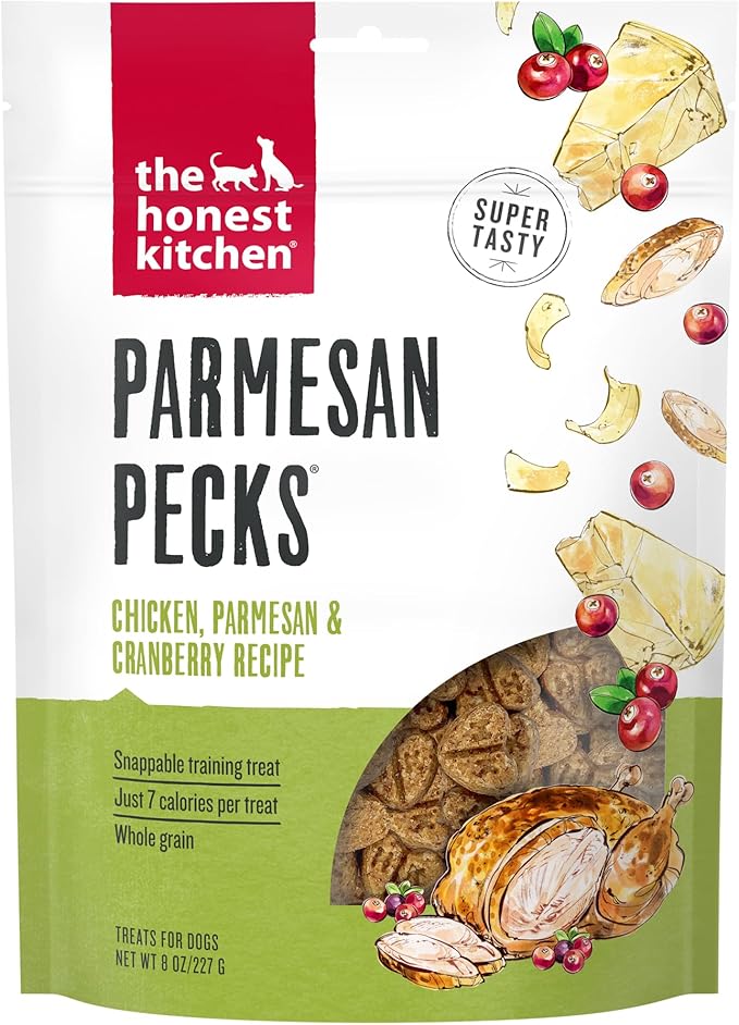 The Honest Kitchen Human Grade Dog Treats Parmesan Pecks: Chicken, Parmesan & Cranberry Recipe, 8 oz Bag