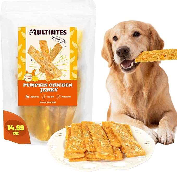 14.99oz Pumpkin & Chicken Jerky Dog Treats - Grain Free Dog Snacks - All Natural Chewy Dog Treats Digestive Health Training Treats for All Dog