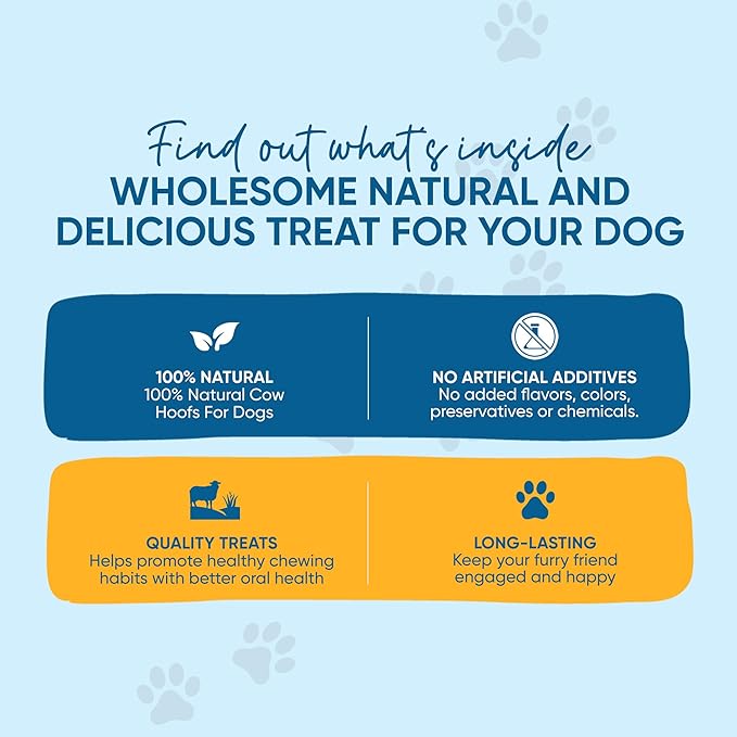 123 Treats | Cow Hooves for Dogs (50 Count) 100% Natural Long-Lasting Dental Dog Chews Made from Beef Hoof | from Free Range, Grass Fed Cattle with NO additives, Coloring or Chemicals
