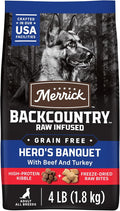 Merrick Backcountry Grain Free Dry Adult Dog Food, Kibble With Freeze Dried Raw Pieces, Hero’s Banquet Recipe - 4.0 lb. Bag