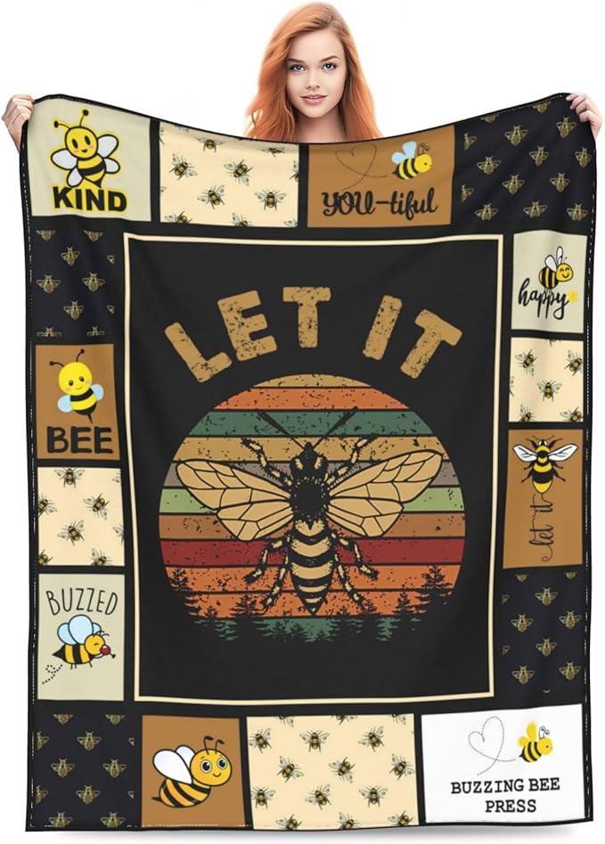 Bee Blanket Throw - Honey Bees Decor Cozy Fleece Flannel Soft Warm Plush Lightweight Gifts for Boys Girls Kids Teens Women Men - Couch Sofa Bed 60"X80"