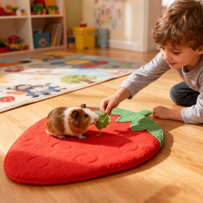 Guinea Pig Bedding Mat Washable,Ultra Soft Fleece Warm Small Animal Beds,Absorbent&Waterproof Rabbit Winter Sleeping Pad for Rabbit Hamster Squirrel Hedgehog Chinchilla Ferret,Strawberry 12"x14"