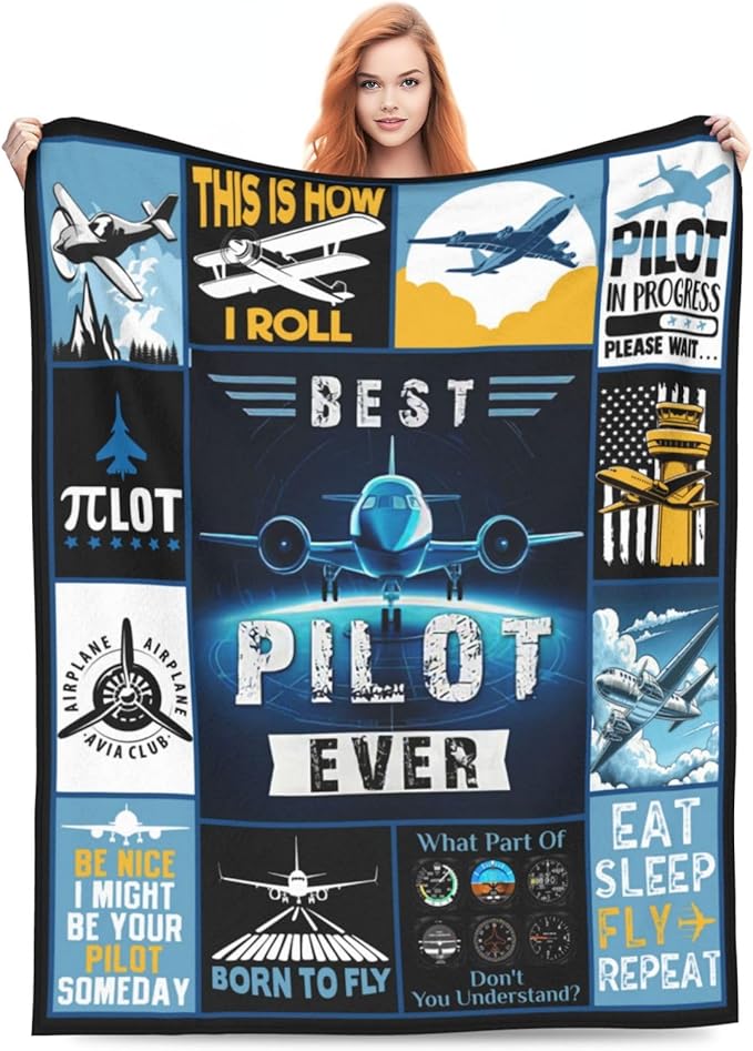 banonaty Airplane Blanket Pilot Plane Throw Blanket Cozy Fleece Flannel Plush Bedding Aviation Gifts for Pilots Men Women Lover Boys Girls Teen for Couch Sofa Bed Decor 50"X60"