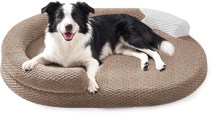 JOEJOY Orthopedic Dog Bed Medium Size Dogs, Waterproof Washable Oval Dog Beds with Removable Cover, Egg-Crate Memory Foam Pet Bed with Bolster Sides & Non-Skid Bottom, Brown, 28''x20''