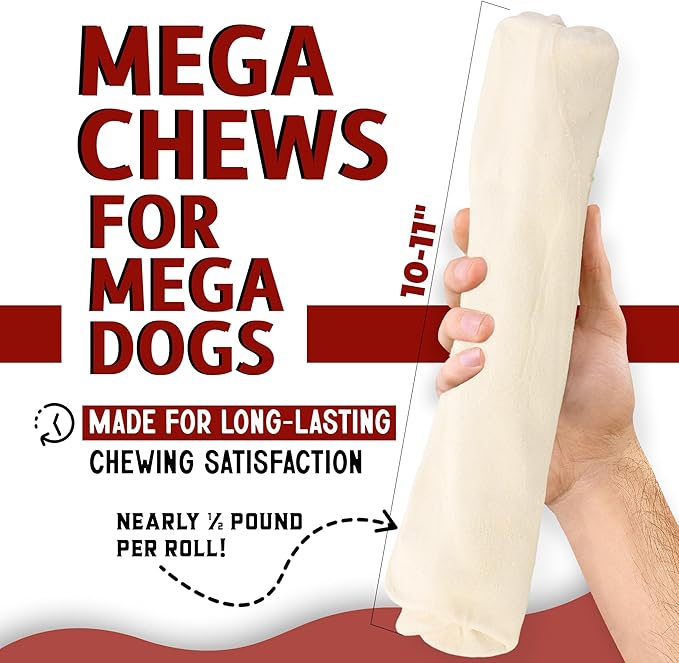 Canine Chews 10-11" MEGA Retriever Rolls (2 Pack) Natural Rawhide for Big Dogs - Long-Lasting Dog Chew Treats for Aggressive Chewers - Odor-Free - Extra-Large