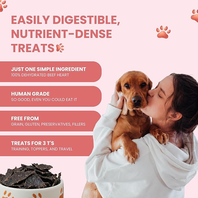Ruff Town Dog Treats - Human Grade Beef Heart | Dehydrated Single Ingredient | High Protein, Low Fat, Hypoallergenic, Grain Free Training Treats | Ideal for All Breeds & Sizes, Made in USA(4oz)